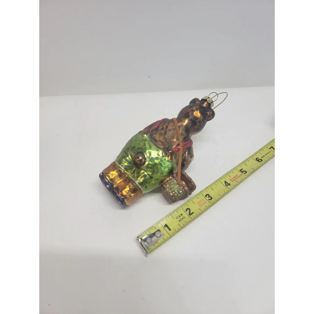 Glass Bear Fisherman Ornament with Fish and‎ Basket Holiday Decor